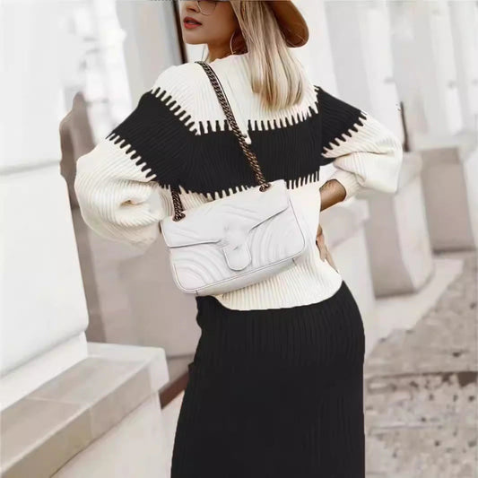 Valentinia - Strickset - Langärmeliger Pullover und schmaler Midirock